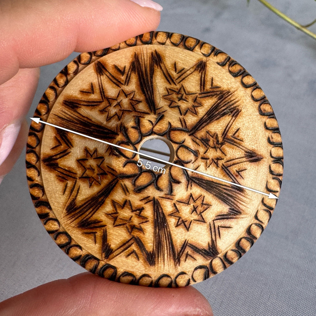 Vintage Estonian Wooden Brooch – Pyrography Folk Art Pin