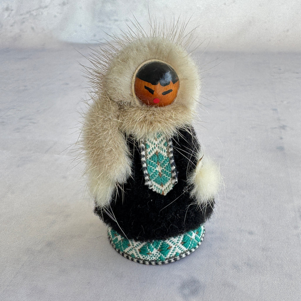Arctic Folk Doll with Wooden Face, 9 cm