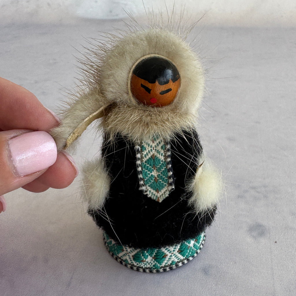 Arctic Folk Doll with Wooden Face, 9 cm