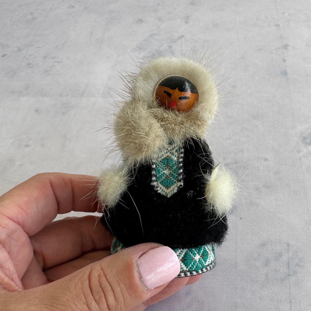 Arctic Folk Doll with Wooden Face, 9 cm