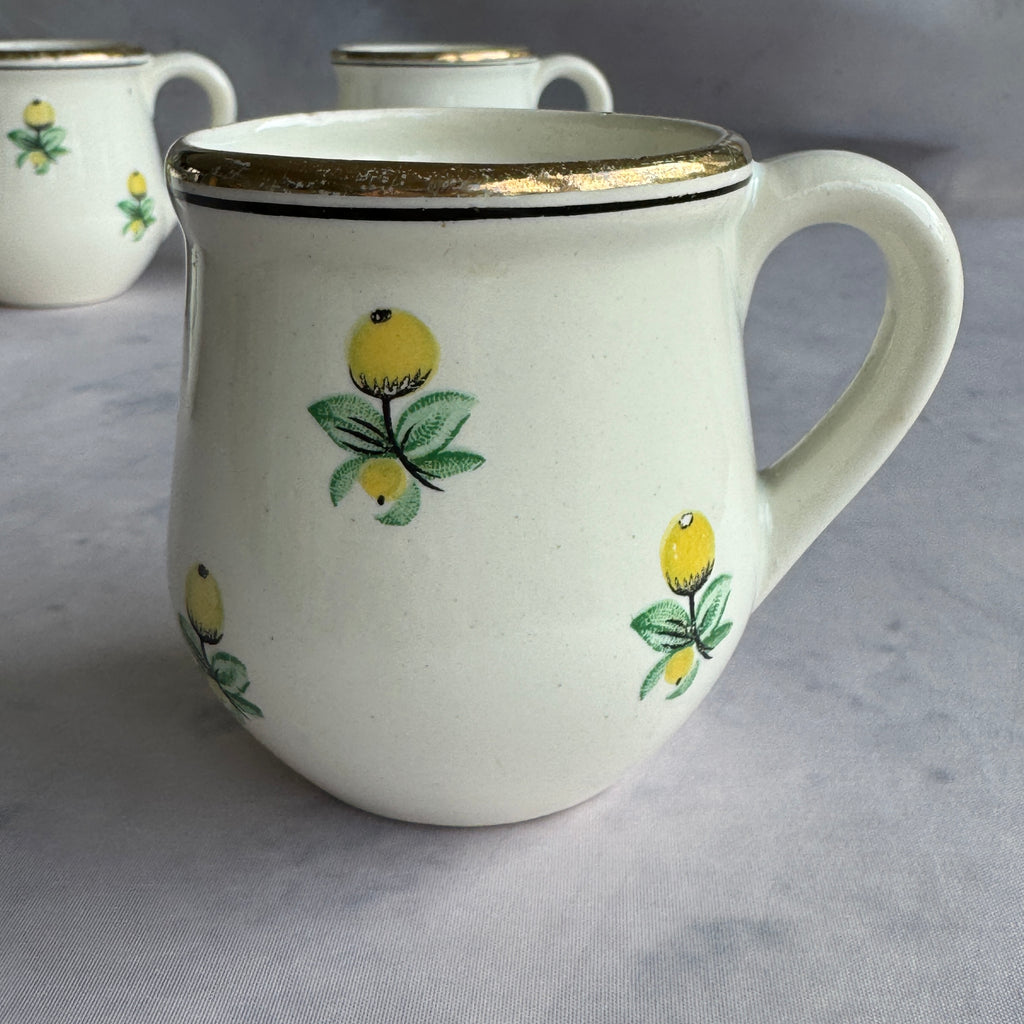 Budy Faience Lemon Cups Set of 4, Vintage Ukrainian Mugs