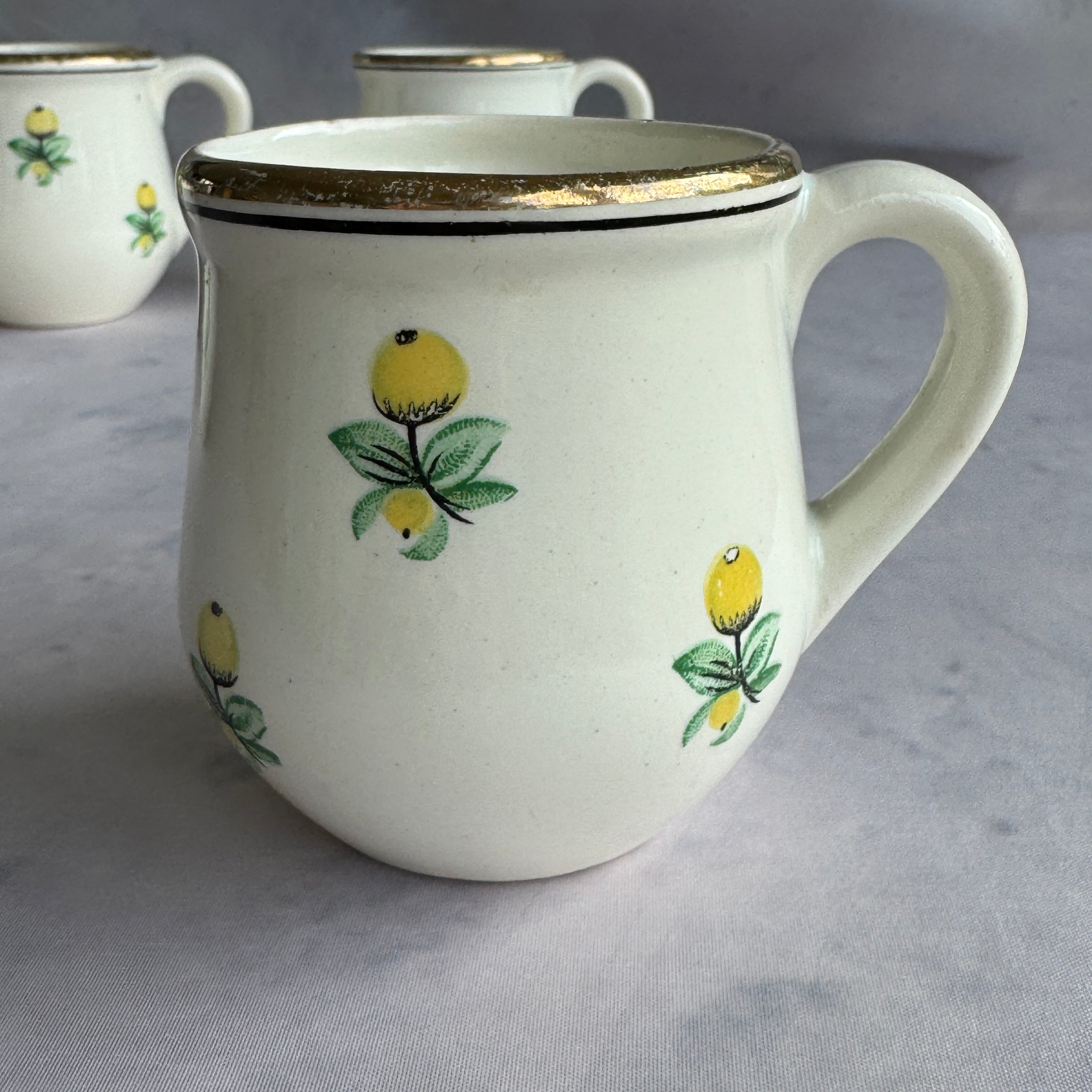 Budy Faience Lemon Cups Set of 4, Vintage Ukrainian Mugs