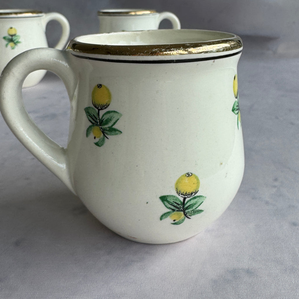 Budy Faience Lemon Cups Set of 4, Vintage Ukrainian Mugs
