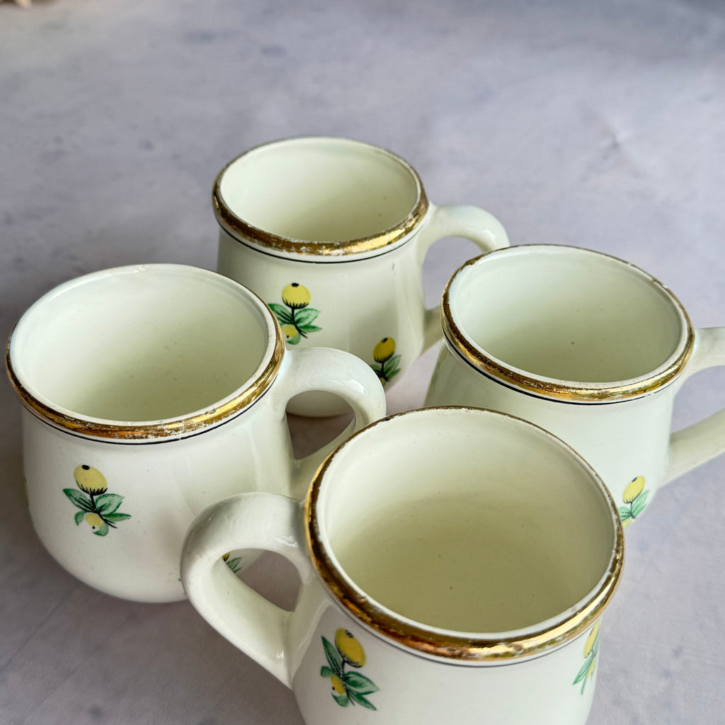 Budy Faience Lemon Cups Set of 4, Vintage Ukrainian Mugs
