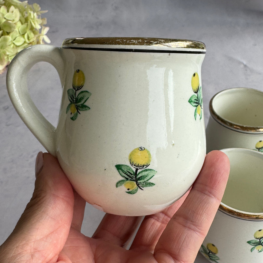 Budy Faience Lemon Cups Set of 4, Vintage Ukrainian Mugs