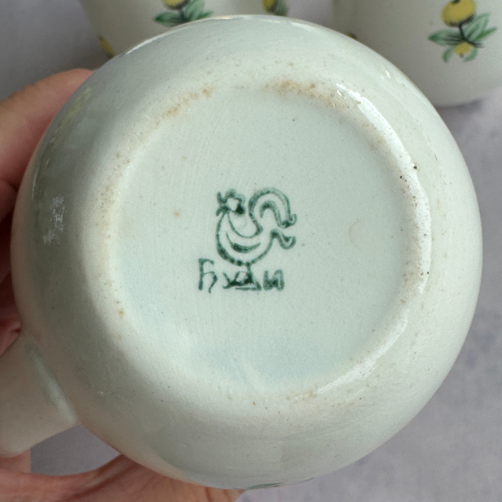 Budy Faience Lemon Cups Set of 4, Vintage Ukrainian Mugs