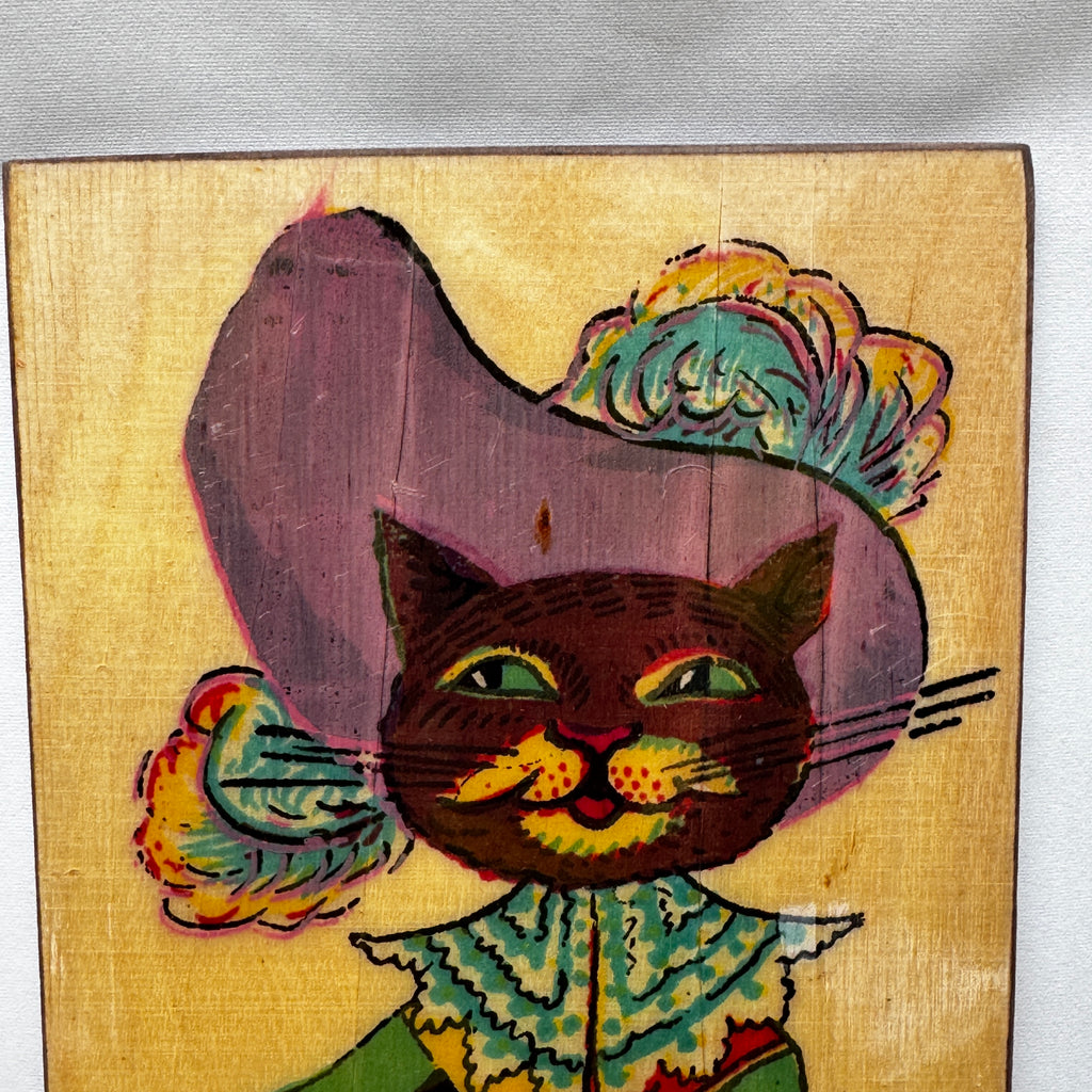 Puss in Boots Wooden Wall Plaque – Fairy Tale Cat Wall Art, 1960s