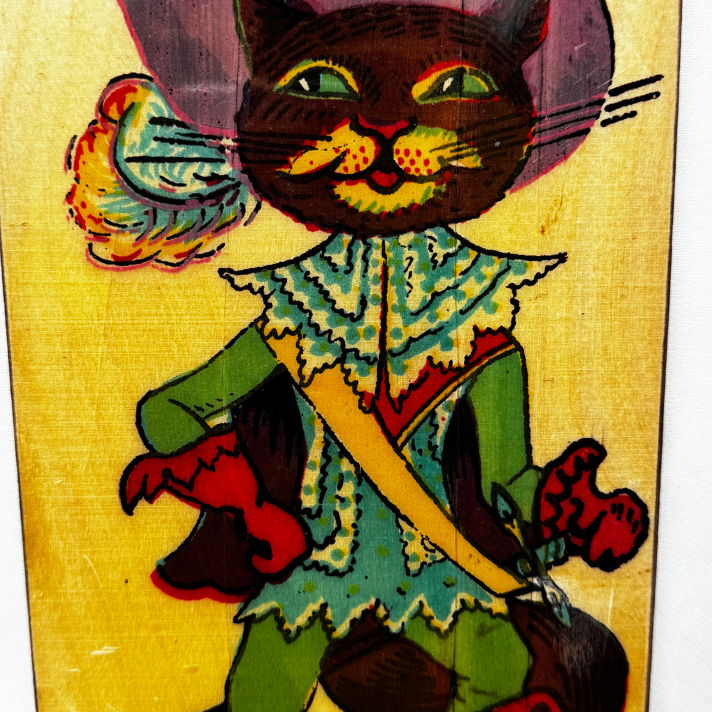 Puss in Boots Wooden Wall Plaque – Fairy Tale Cat Wall Art, 1960s