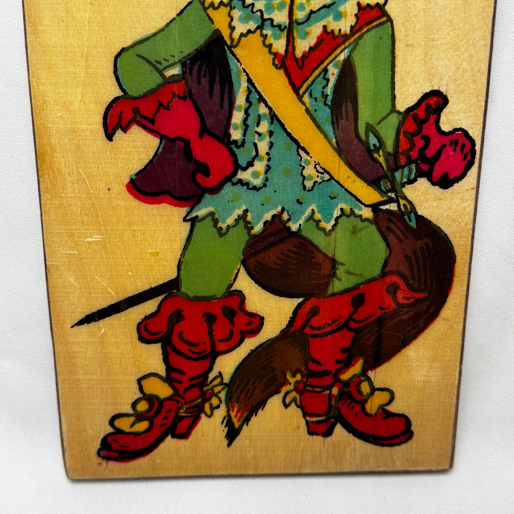Puss in Boots Wooden Wall Plaque – Fairy Tale Cat Wall Art, 1960s
