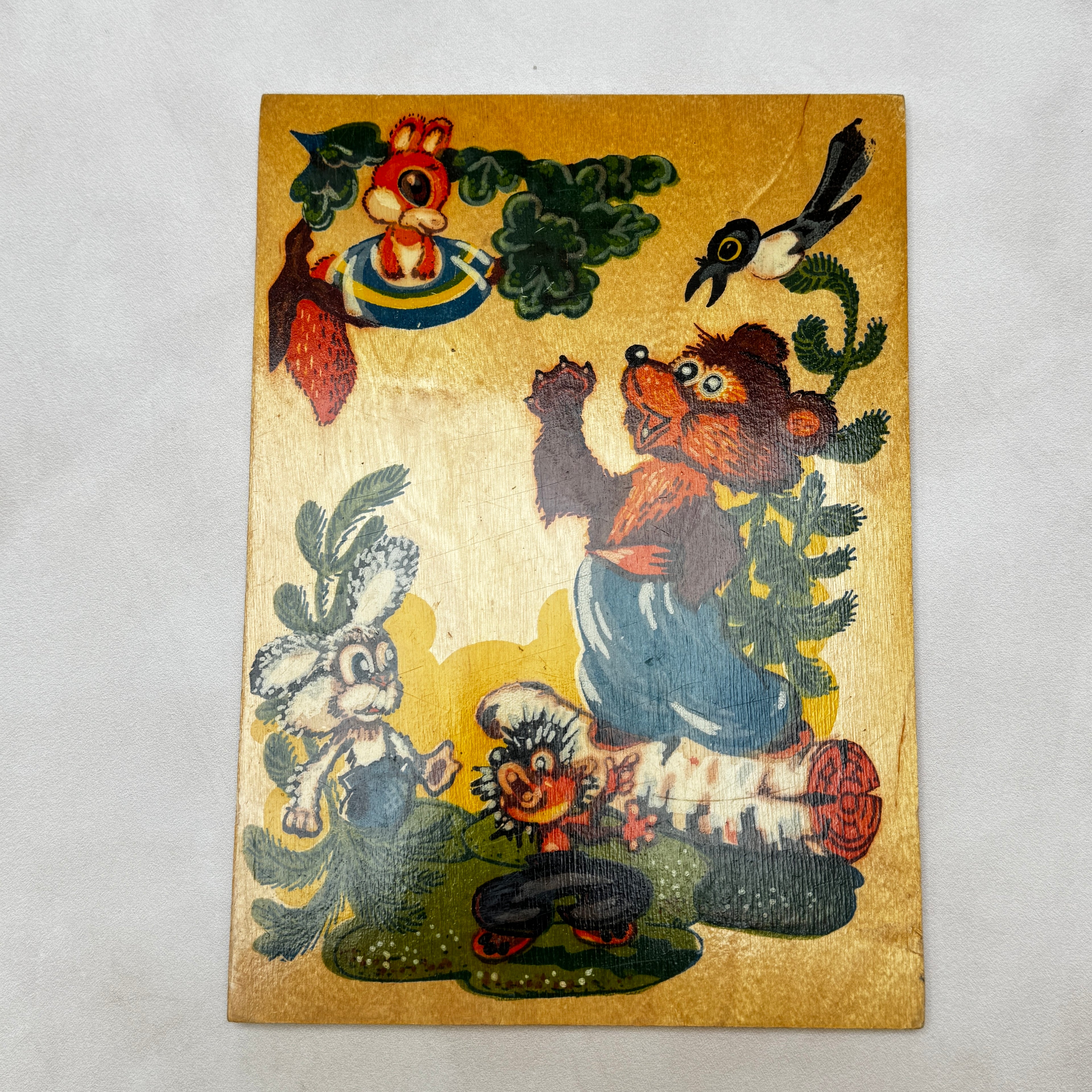 Soviet Wooden Wall Plaque "Mishka Khvastunishka" – 1970s USSR Nursery Decor