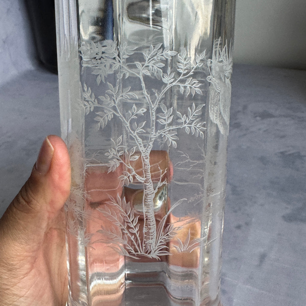 Etched Glass Beer Mug with Red Deer Stag – 0.5 L Hunting Stein, 20 cm