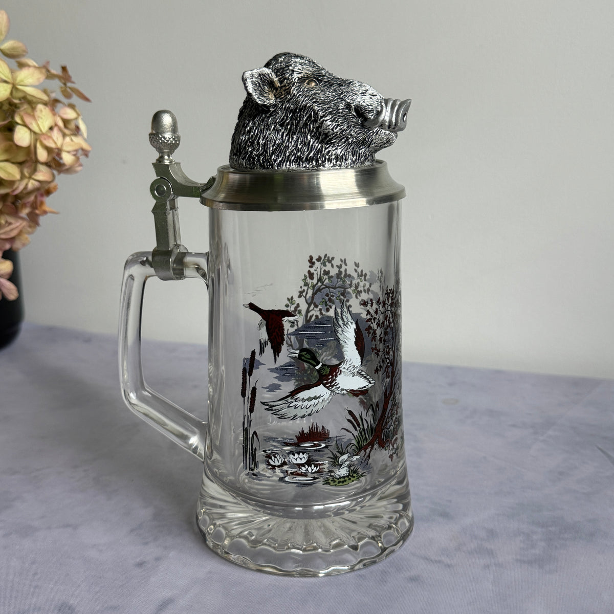 Vintage BMF German Beer Stein with Wild Boar Head Lid – 0.5L