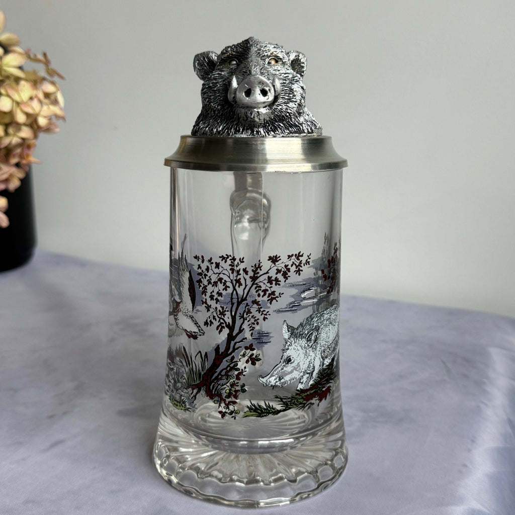 Vintage BMF German Beer Stein with Wild Boar Head Lid – 0.5L