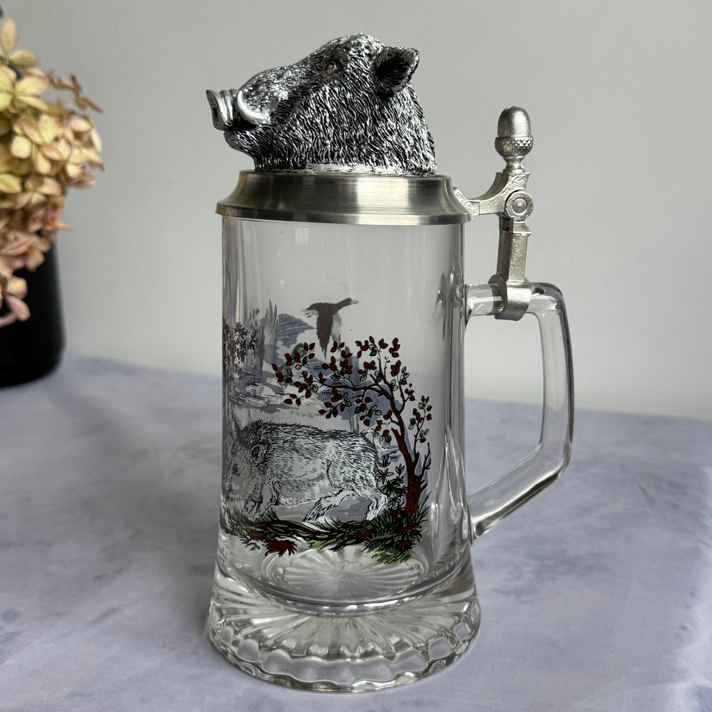 Vintage BMF German Beer Stein with Wild Boar Head Lid – 0.5L