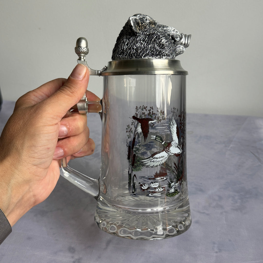 Vintage BMF German Beer Stein with Wild Boar Head Lid – 0.5L