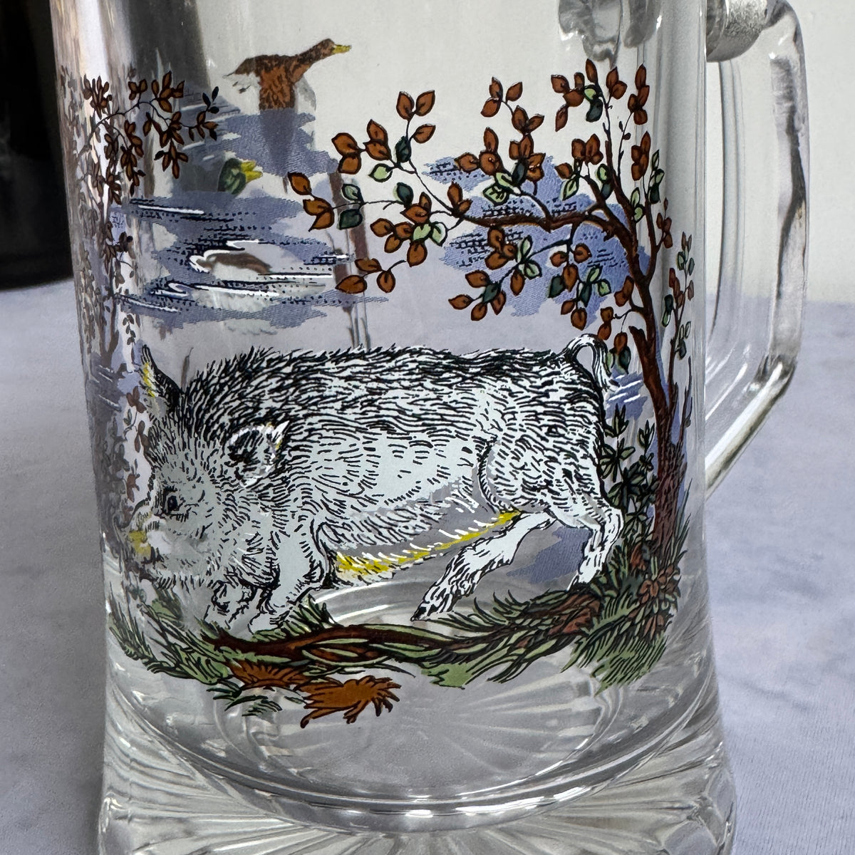 Vintage BMF German Beer Stein with Wild Boar & Duck Hunting Scene – 0.5L
