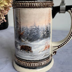 Domex German Ceramic Beer Stein – Wild Boars in Winter Forest, Pewter Lid