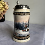 Domex German Ceramic Beer Stein – Wild Boars in Winter Forest, Pewter Lid