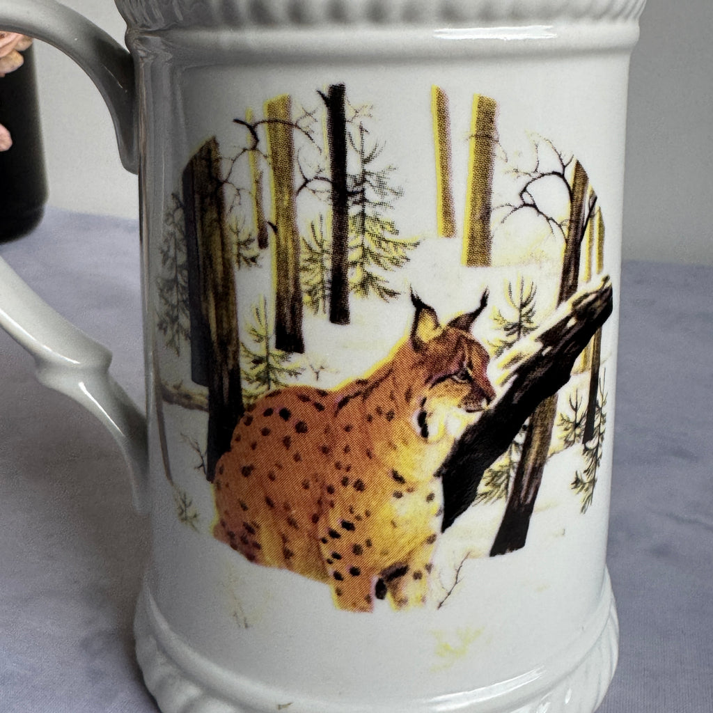 Porcelain Beer Mug with Lynx and Wild Boar – Hunting Scene Stein