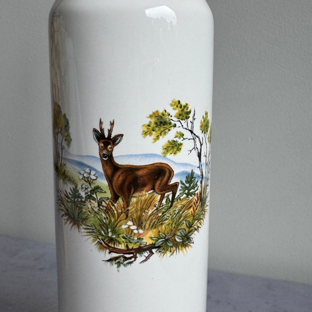 Bullet Shaped Ceramic Decanter with Roe Deer – Gold Tip Cork Stopper, 31 cm