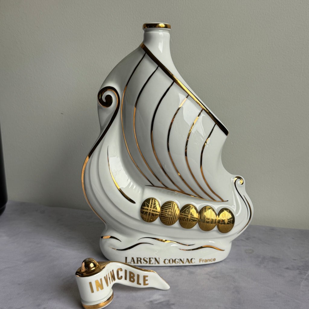 Larsen Cognac Viking Ship Decanter “Invincible” – White Limoges Porcelain, Box