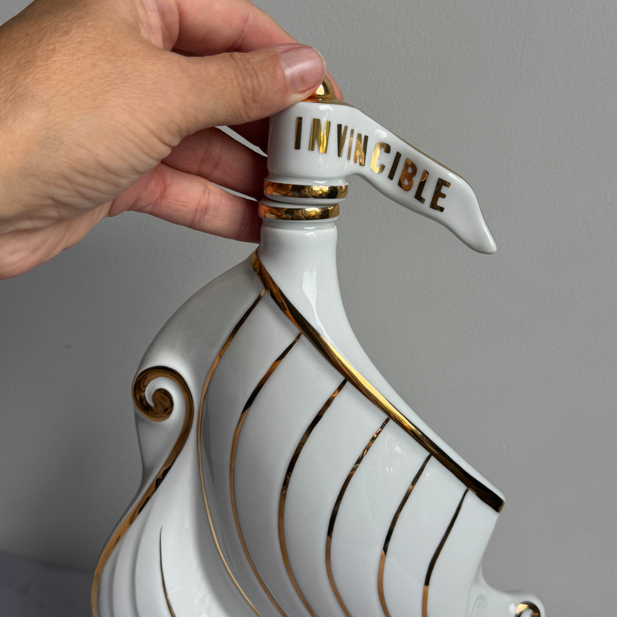 Larsen Cognac Viking Ship Decanter “Invincible” – White Limoges Porcelain, Box