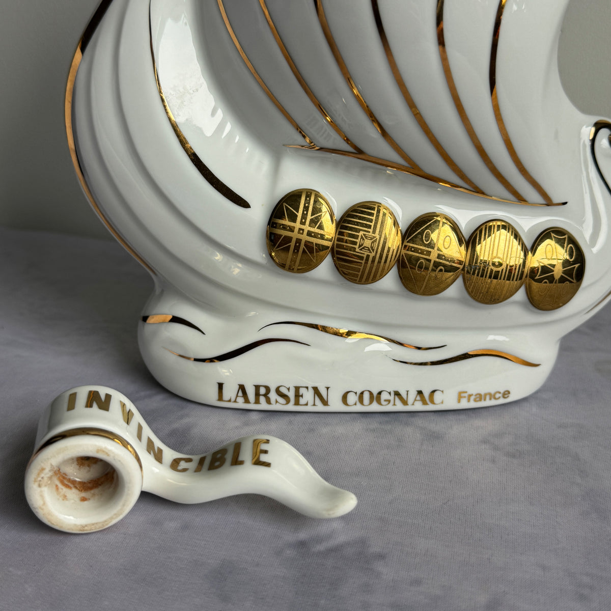 Larsen Cognac Viking Ship Decanter “Invincible” – White Limoges Porcelain, Box