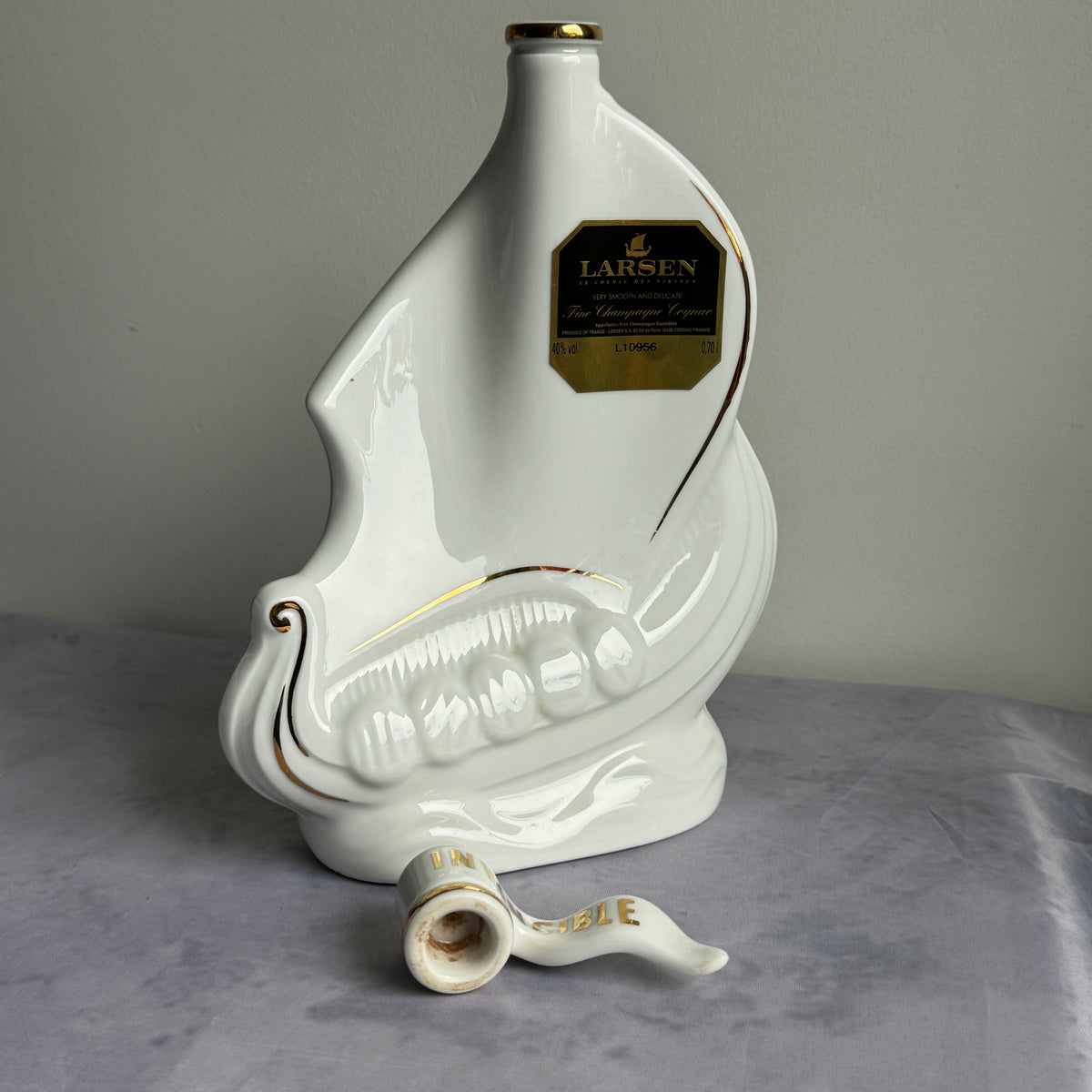 Larsen Cognac Viking Ship Decanter “Invincible” – White Limoges Porcelain, Box