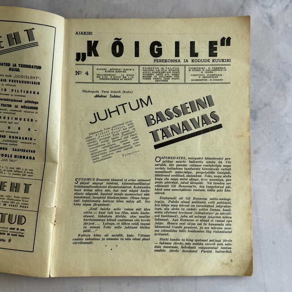 1936 Estonian Magazine “Kõigile” – Pre-WWII Family Magazine