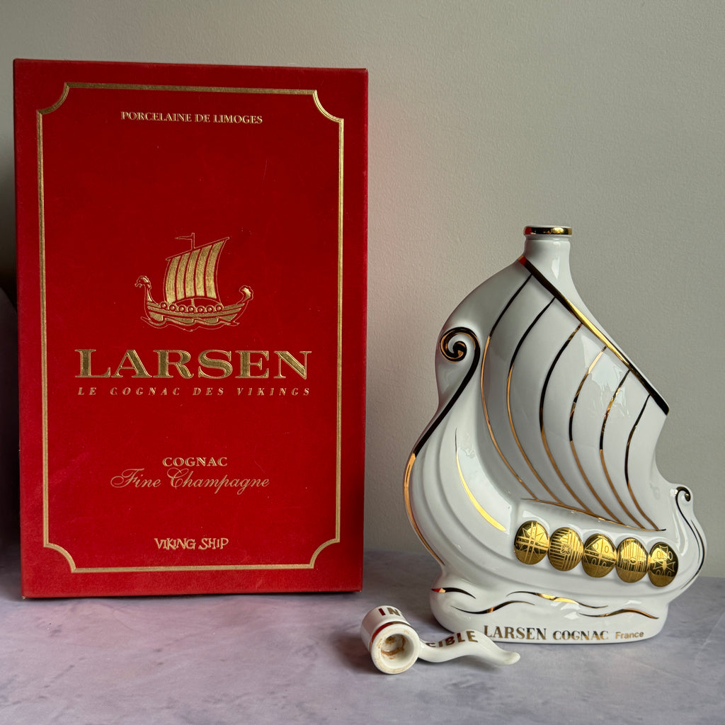 Larsen Cognac Viking Ship Decanter “Invincible” – White Limoges Porcelain, Box
