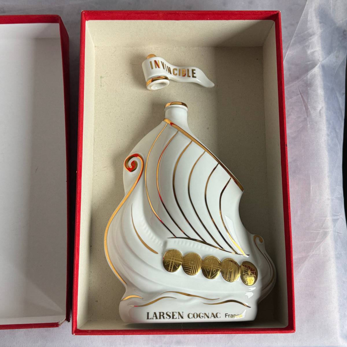 Larsen Cognac Viking Ship Decanter “Invincible” – White Limoges Porcelain, Box