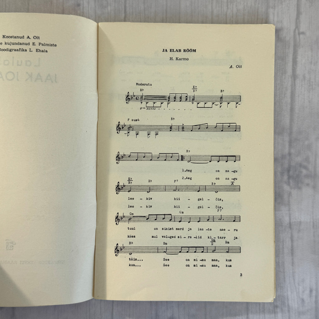 1974 Estonian Songbook “Laulab Jaak Joala” – Soviet Era Sheet Music