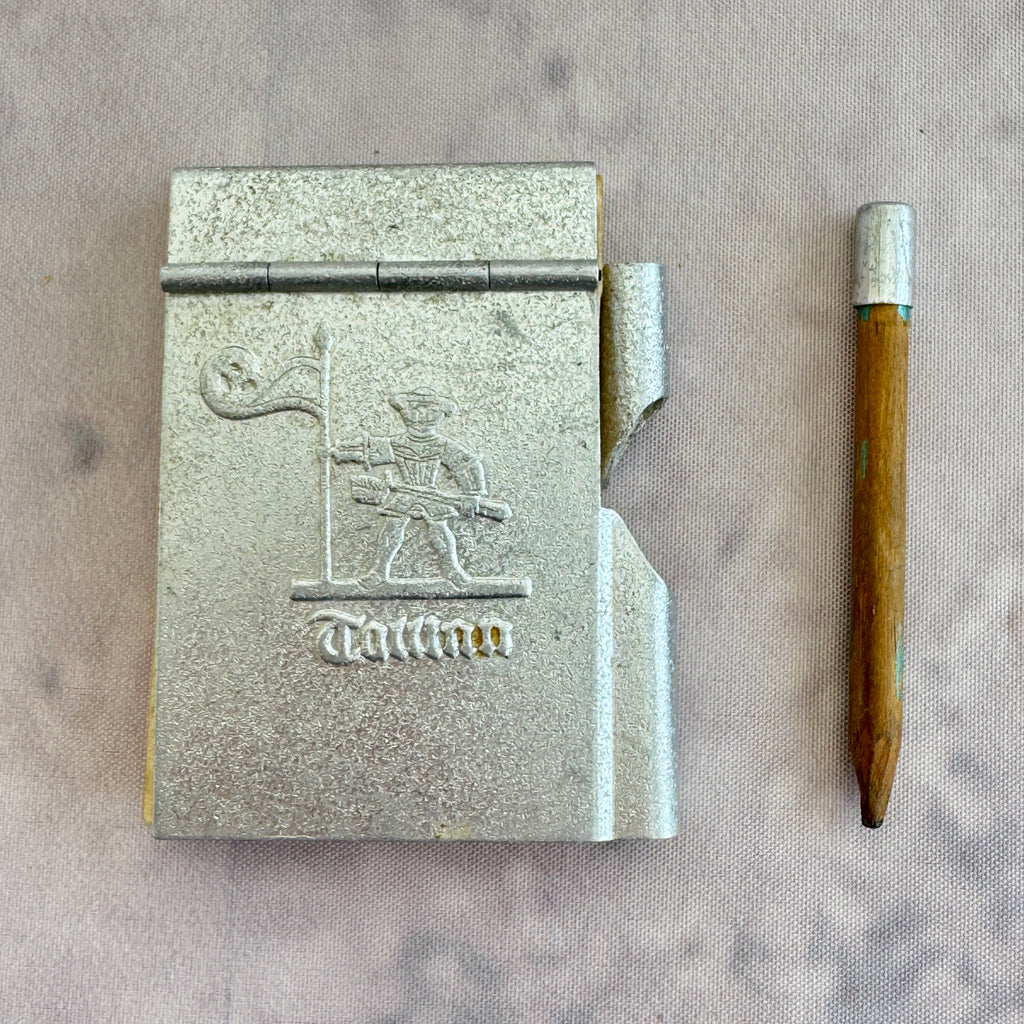 Vintage Soviet Tallinn Souvenir Notebook – Old Thomas Metal Cover with Pencil