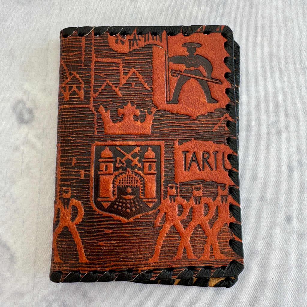 Vintage Estonian Leather Passport Cover Tartu – Embossed Hand-Laced Wallet