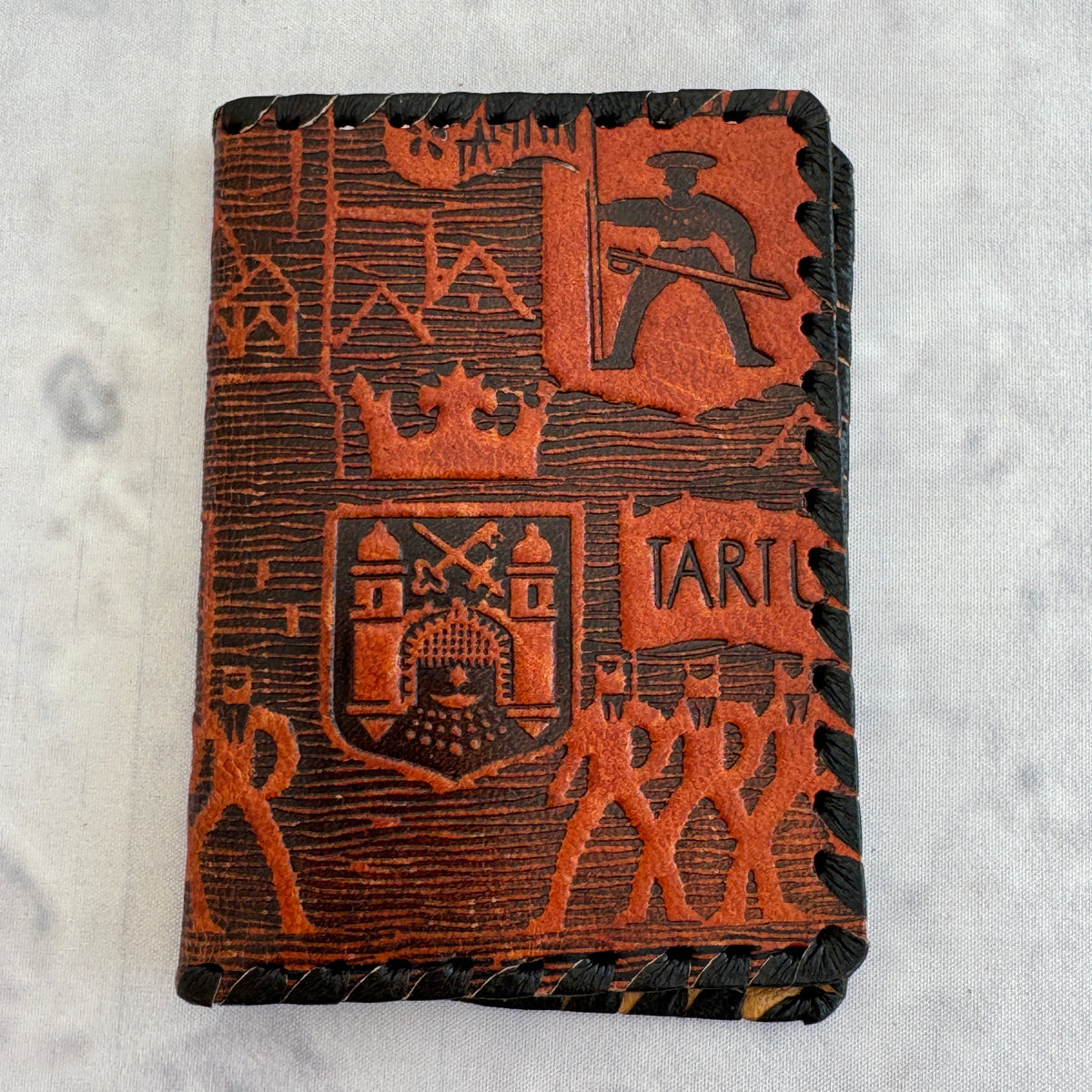 Vintage Estonian Leather Passport Cover Tartu – Embossed Hand-Laced Wallet