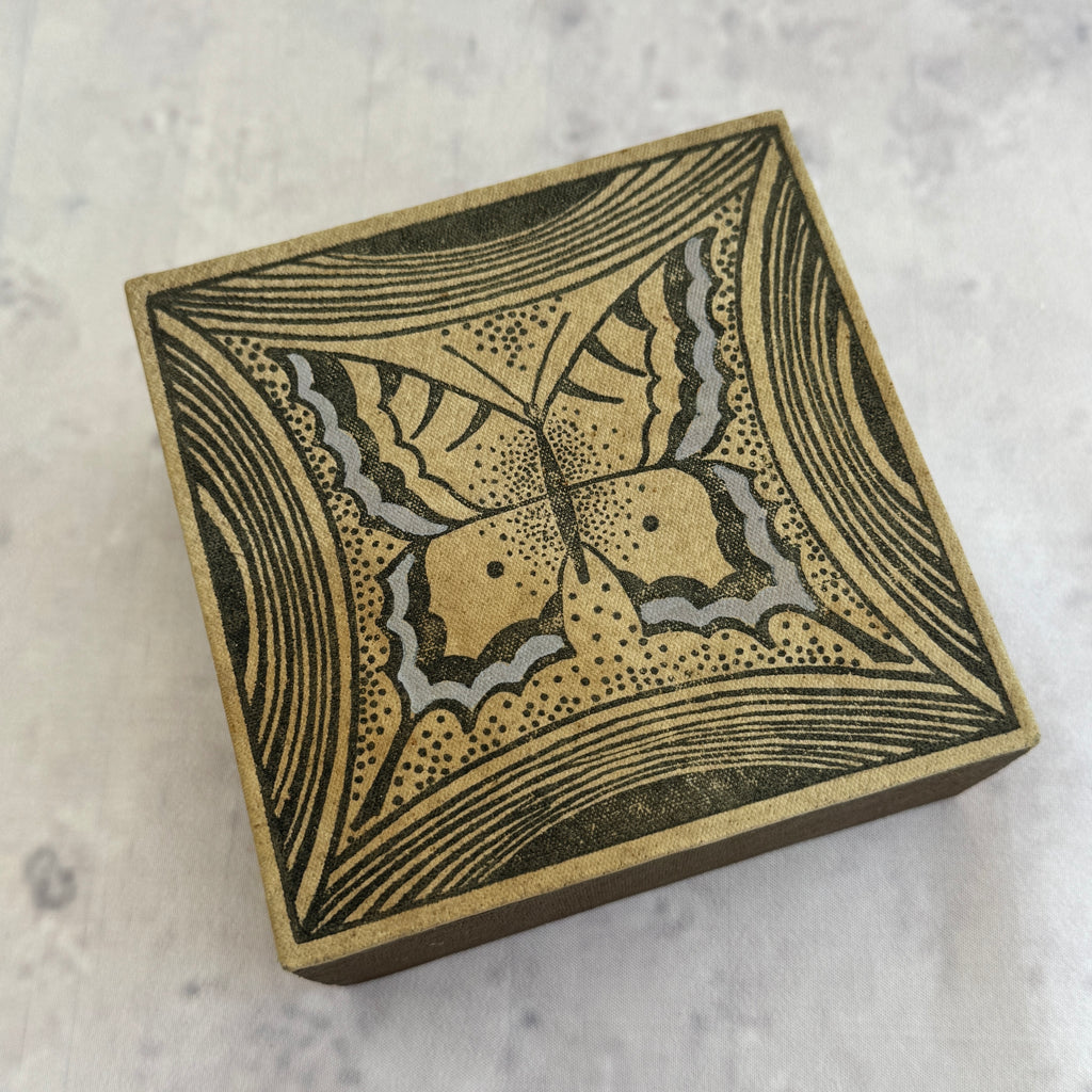 Vintage Butterfly Jewelry Box – Printed Lid Square Trinket Box, 12 x 12 cm