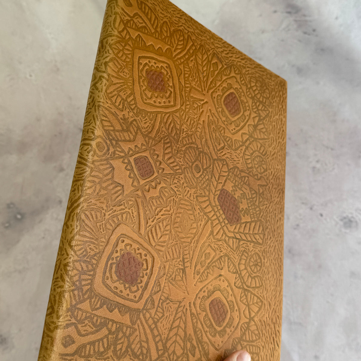 Vintage Estonian Embossed Leather Portfolio Folder Folk Art Document Case 30 cm