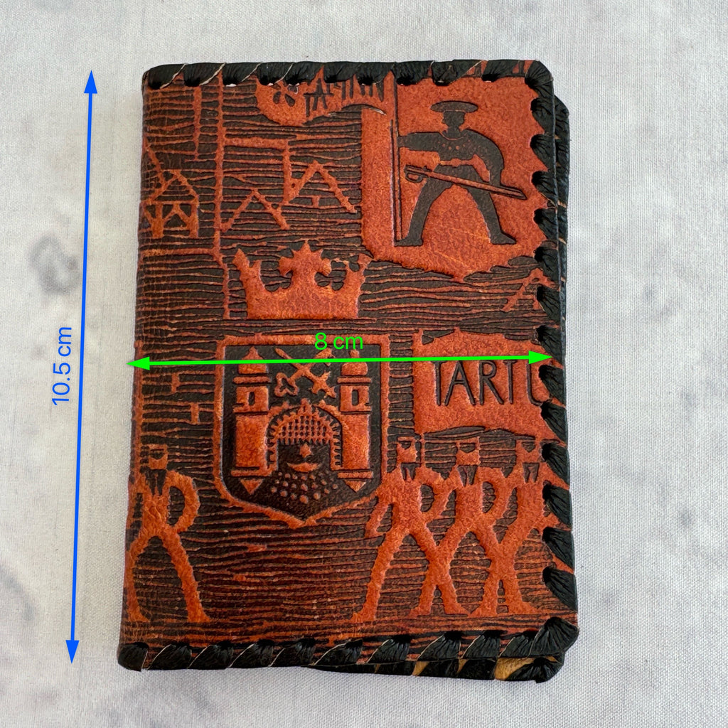Vintage Estonian Leather Passport Cover Tartu – Embossed Hand-Laced Wallet