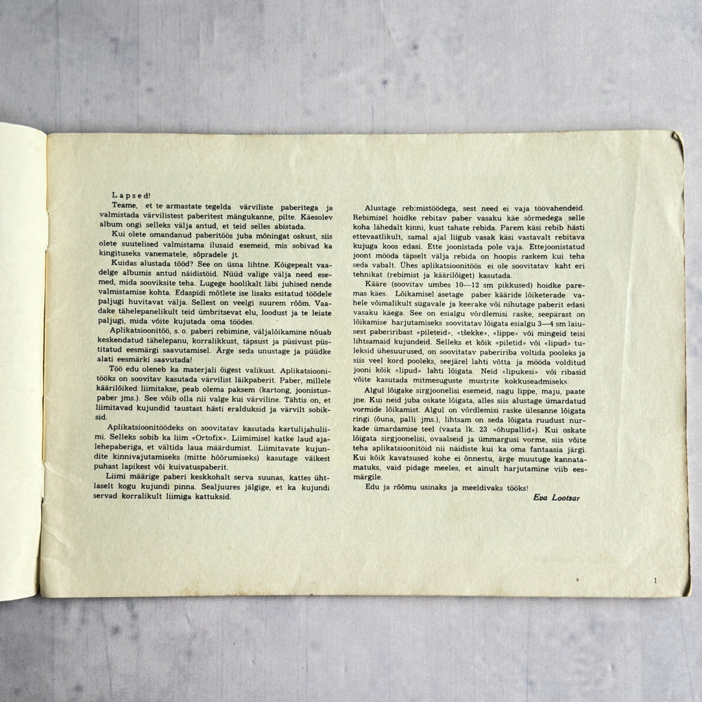 Vintage Estonian Children's Craft Book Rebime ja lõikame – Paper Collage 1964