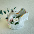 Swan Trinket Dish Porcelain Jewelry Holder Floral Decor