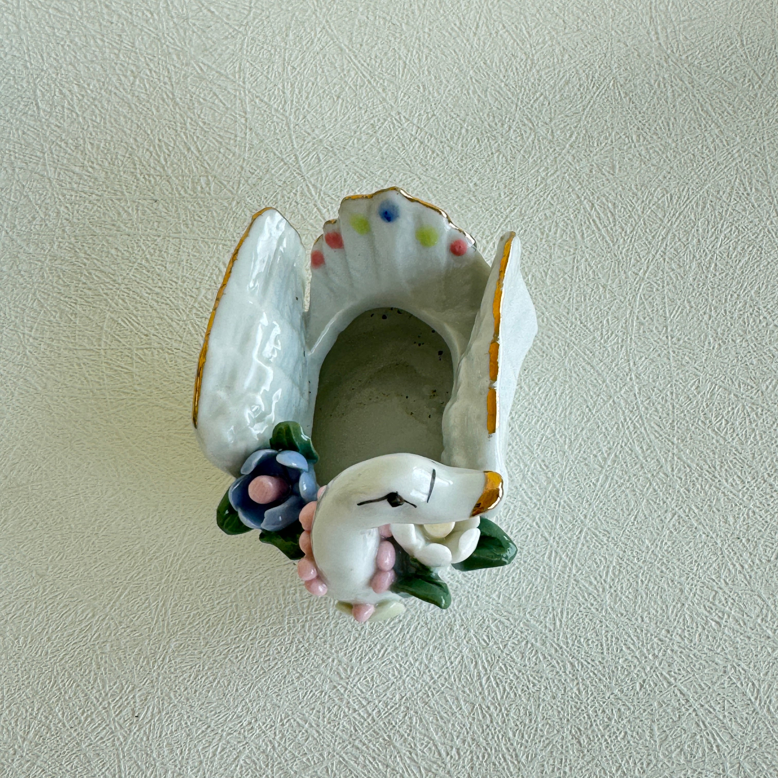 Swan Trinket Dish Porcelain Jewelry Holder Floral Decor