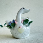 Swan Trinket Dish Porcelain Jewelry Holder Floral Decor