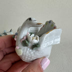 Swan Trinket Dish Porcelain Jewelry Holder Floral Decor
