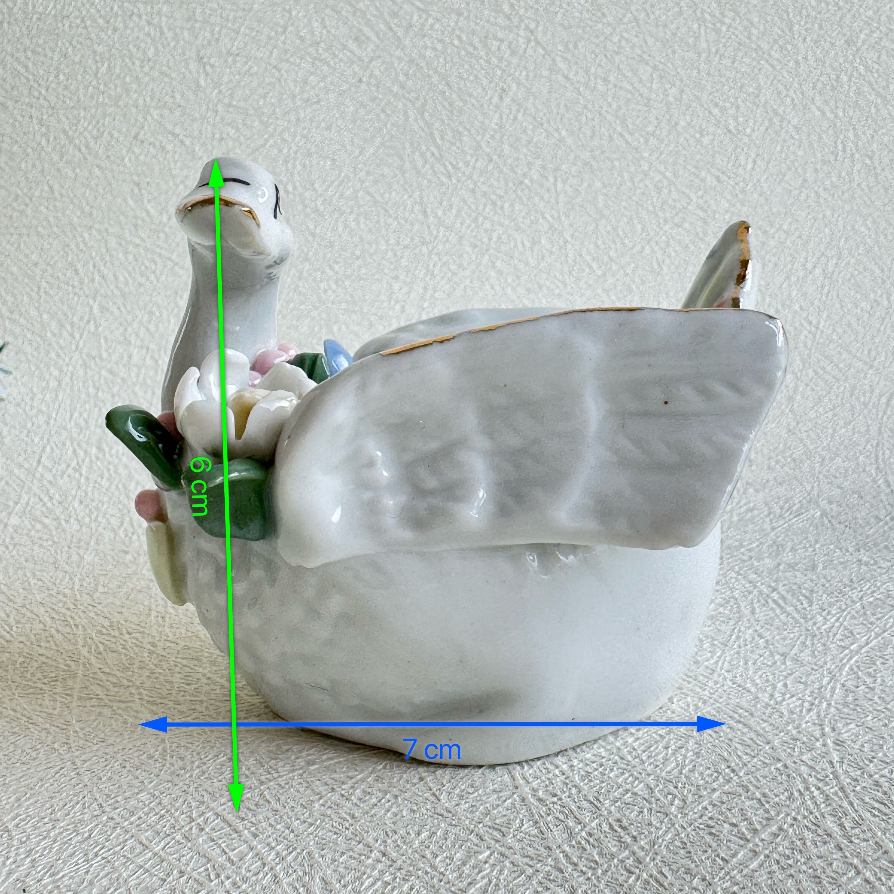 Swan Trinket Dish Porcelain Jewelry Holder Floral Decor