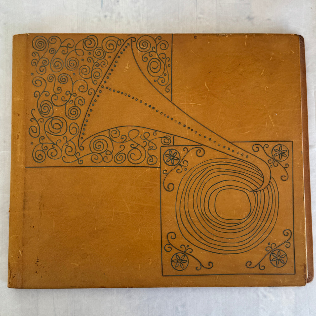 Art Deco Leather Document Folder with Gramophone Design Handmade Vintage Style Portfolio Case