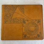 Art Deco Leather Document Folder with Gramophone Design Handmade Vintage Style Portfolio Case