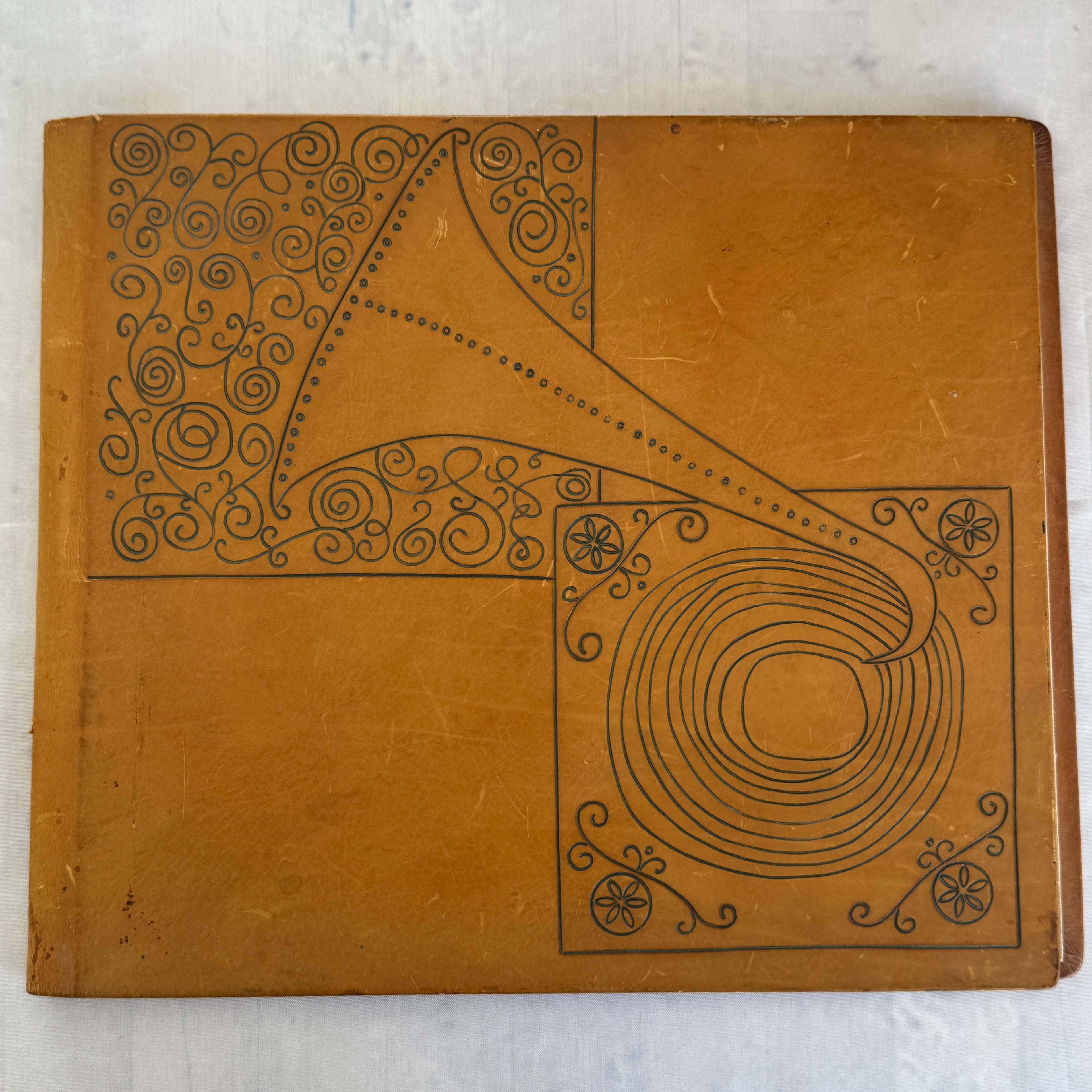 Art Deco Leather Document Folder with Gramophone Design Handmade Vintage Style Portfolio Case