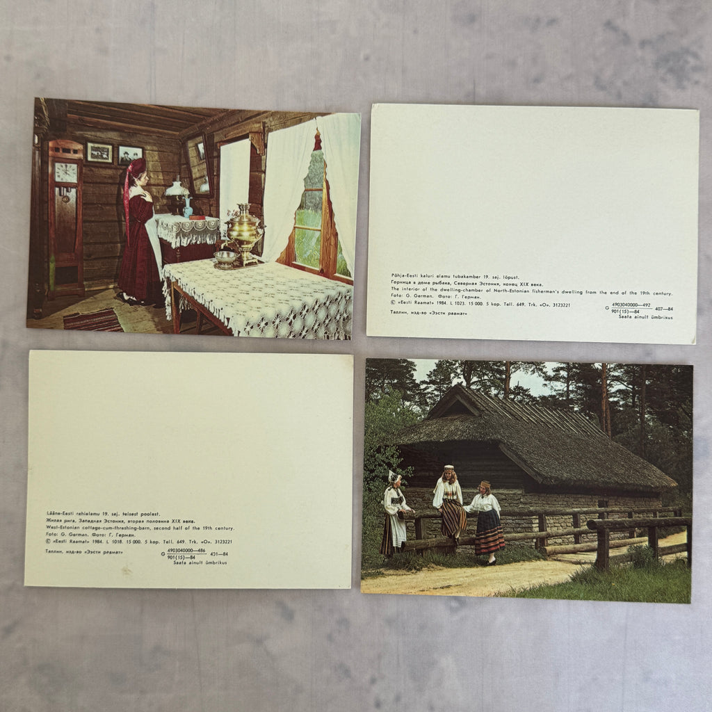 Estonian Open-Air Museum Postcard Set 1984 – Folk Costume, Village Architecture, Tallinn