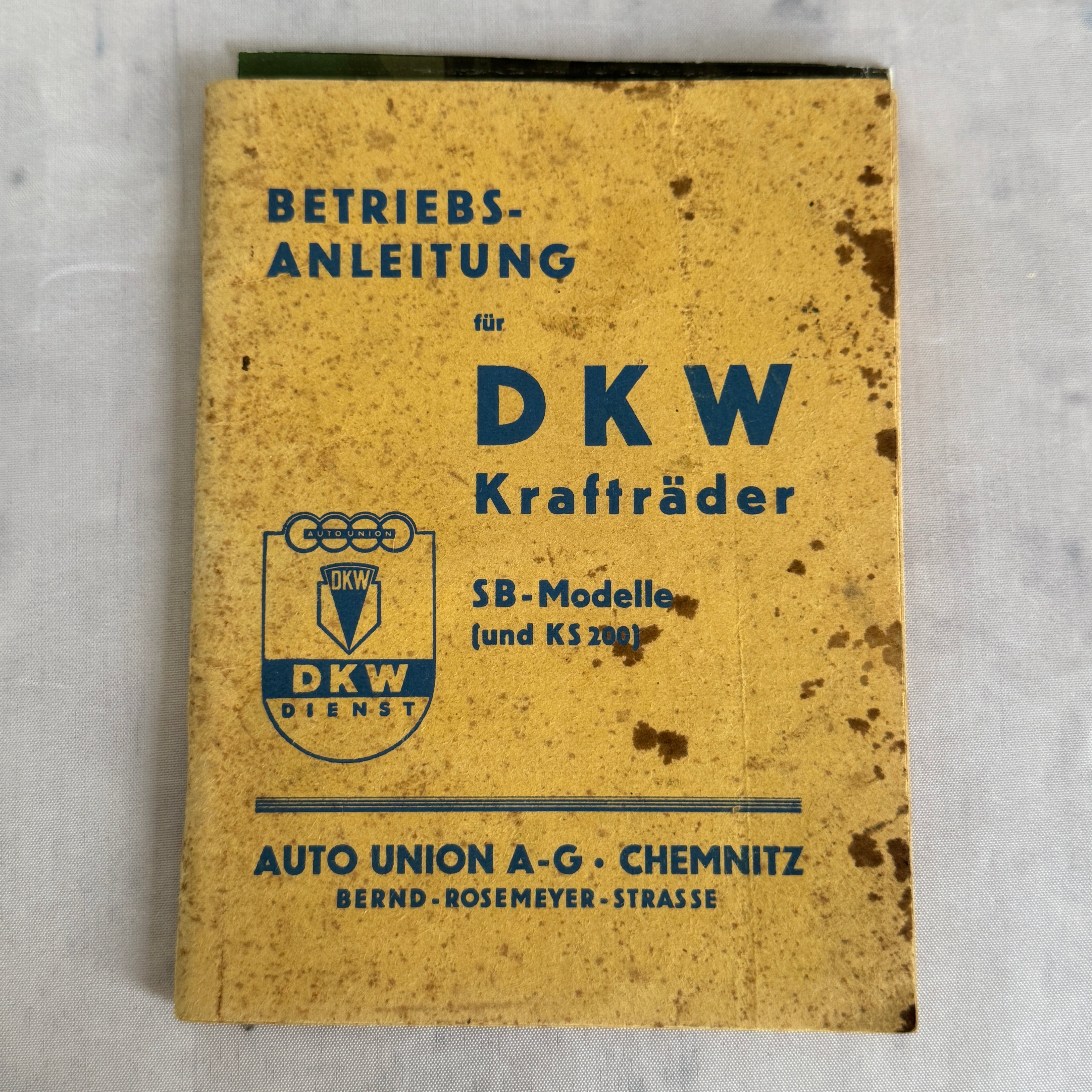 DKW Motorcycle Manual SB Models KS200 1942 Auto Union Germany Original