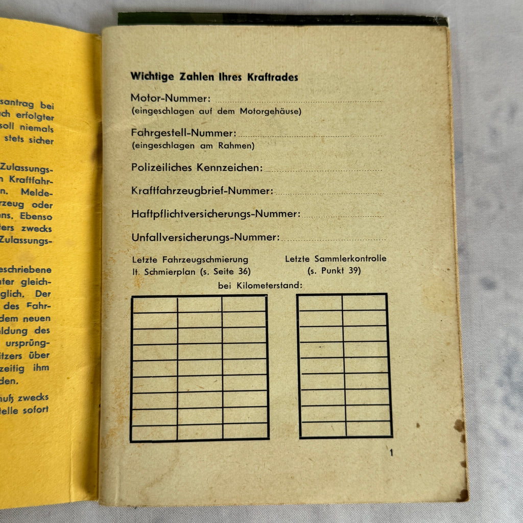 DKW Motorcycle Manual SB Models KS200 1942 Auto Union Germany Original